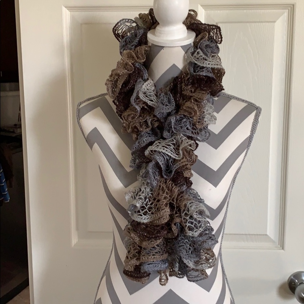Scarf Hand Knitted from Ruffle Yarn multi-color Br